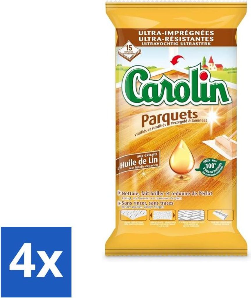 Carolin – Parkettreinigungstücher – Reinigungstuch – mit Leinöl – 15 Tücher - Vorteilspack - 4 Stücke