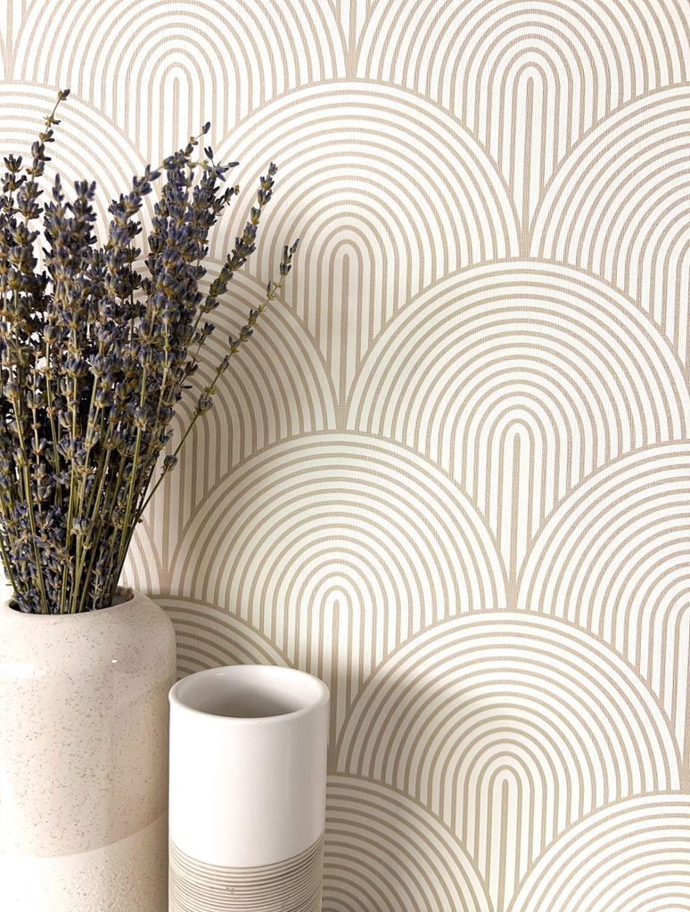 NEWROOM Tapete Bowy Beige Vliestapete - Modern Bogen Linien Produktbild 