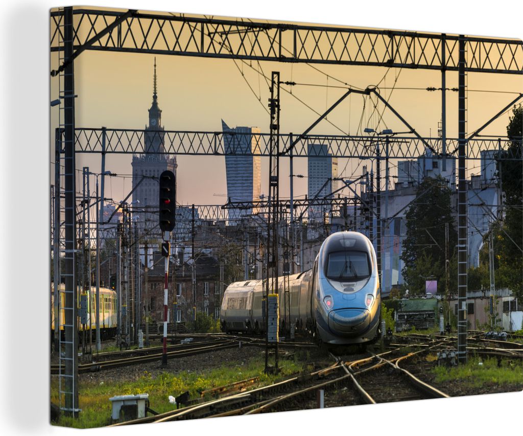 OneMillionCanvasses - Leinwandbilder - 140x90 cm, Ein Zug in Warschau, Wandbilder Kunstdruck Wanddekoration - Foto auf Leinwand - Gemälde auf Ho...