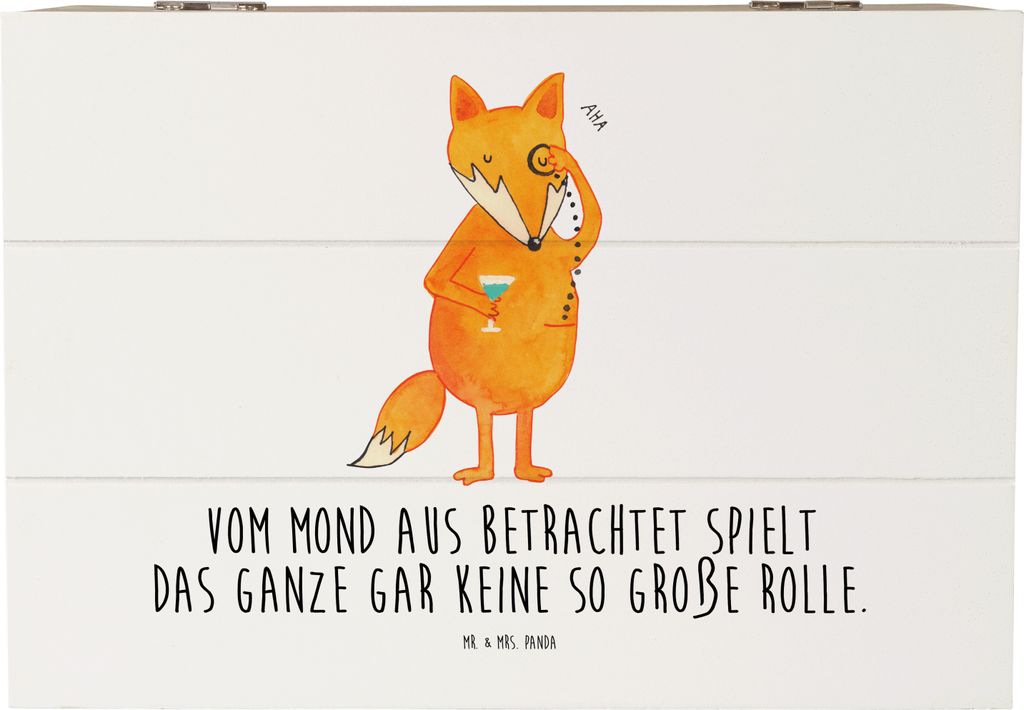 Mr. & Mrs. Panda Kiste Fuchs Lord 22 x 15 cm - Weiß - Geschenk, geschenkkiste, fotobox, Neugierig, Monokel, Box aus Holz, Mond, Cocktail, Spruch L...