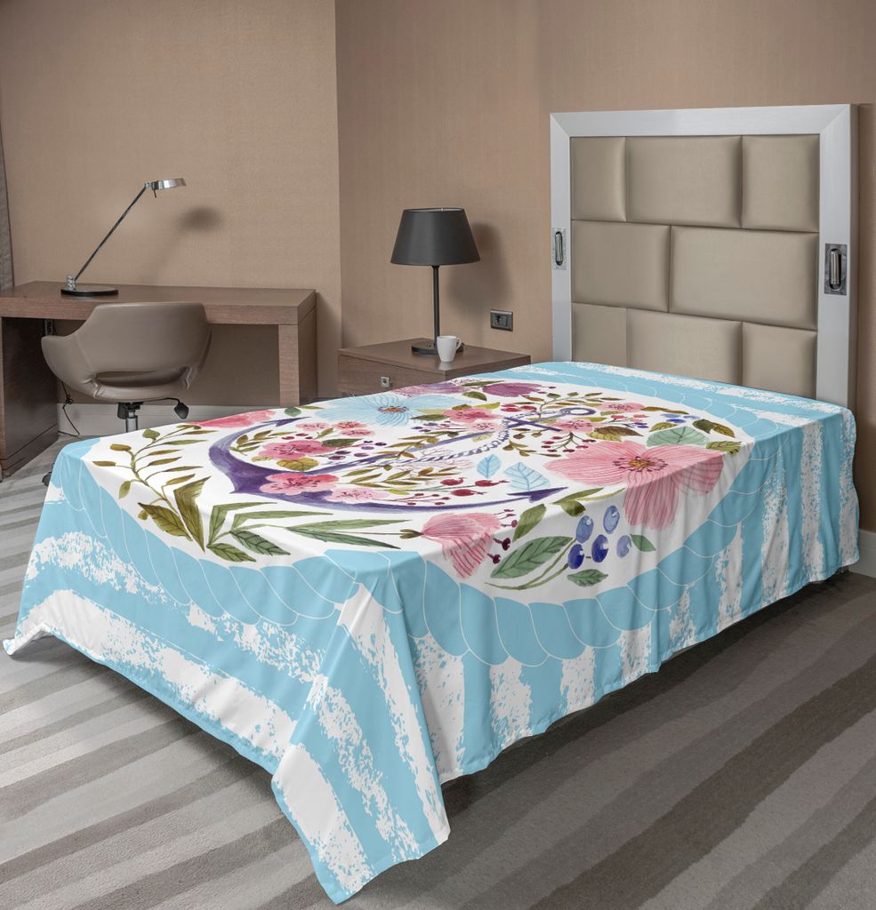 ABAKUHAUS Jahrgang Bettlaken, Nautical Anchor Marine Floral Rose-Blumenstrauß Kranz Antiqued horizontale Streifen, weiches bequemes oberes Bettlak...
