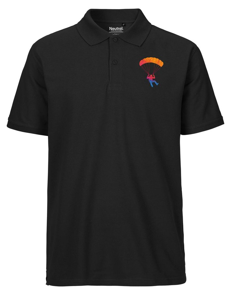 Huuraa Herren Polo Shirt Fallschirmspringen bunte Silhouette XL Black Bio Baumwolle Fairtrade Poloshirt Geschenkidee