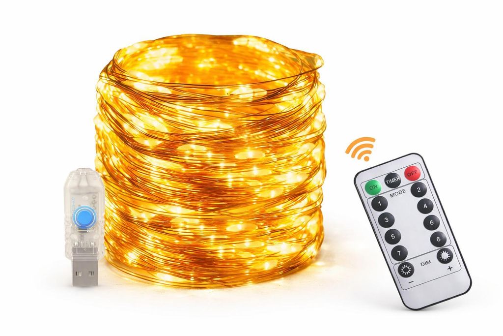LED Lichterkette 20m 200 LEDs Warmweiß USB Fernbedienung, Produktbild 