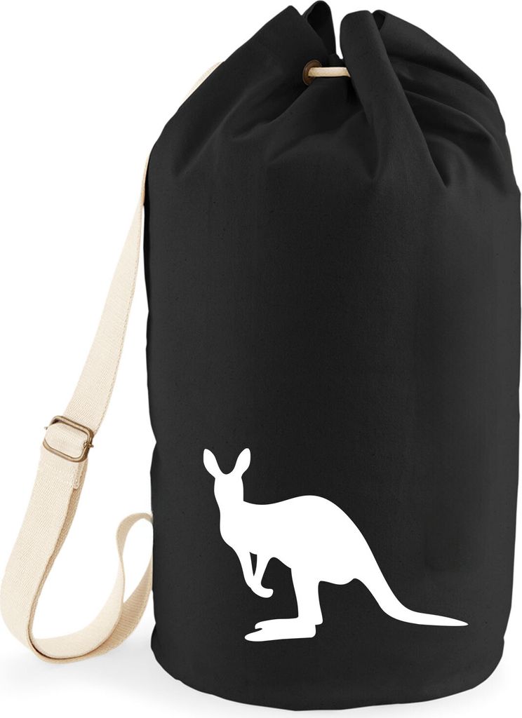 Huuraa Seesack Kangaroo Silhouette 20 Liter Black Baumwolle Rucksack Geschenkidee
