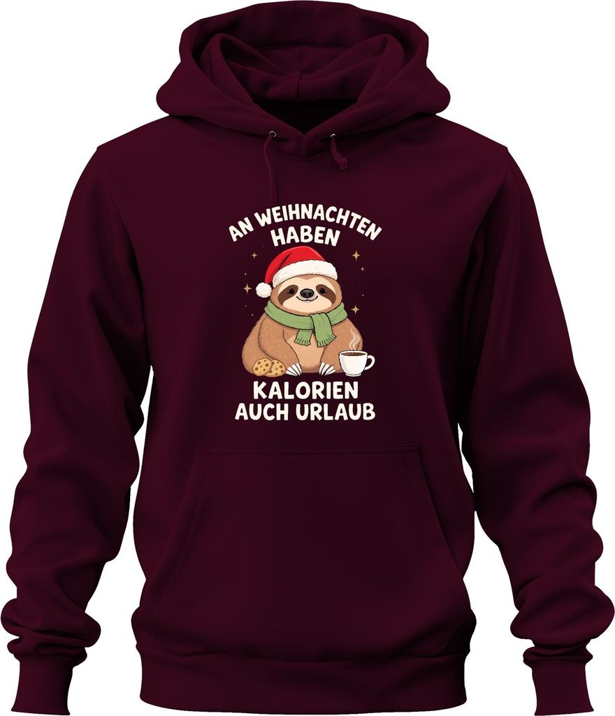An Weihnachten haben Kalorien auch Urlaub Faultier lustig Keks Uni Hoodie Kapuzenpullover, Burgundy, XL