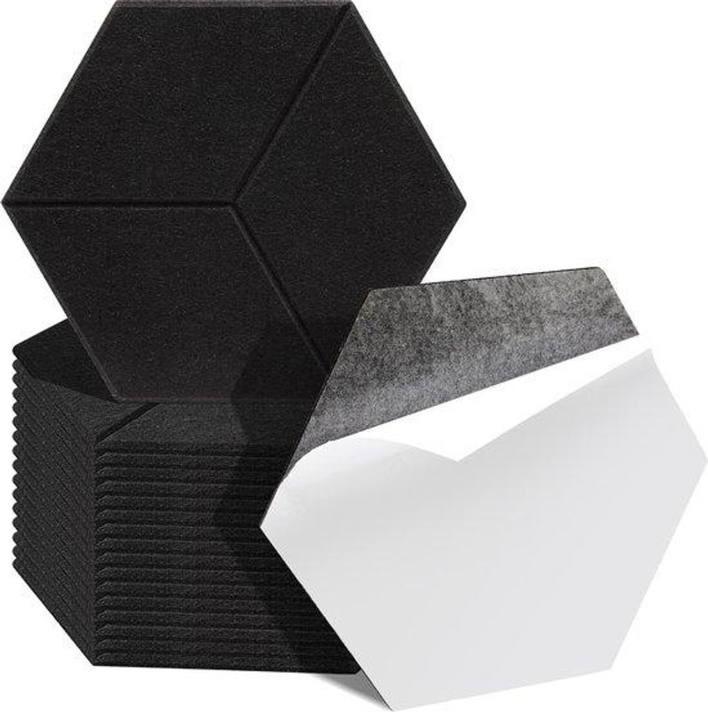 18 Stück Acoustic Panels Hexagon Selbstklebendes Akustisches Paneel Schallschutz Fleece Wandpaneel Schwarz