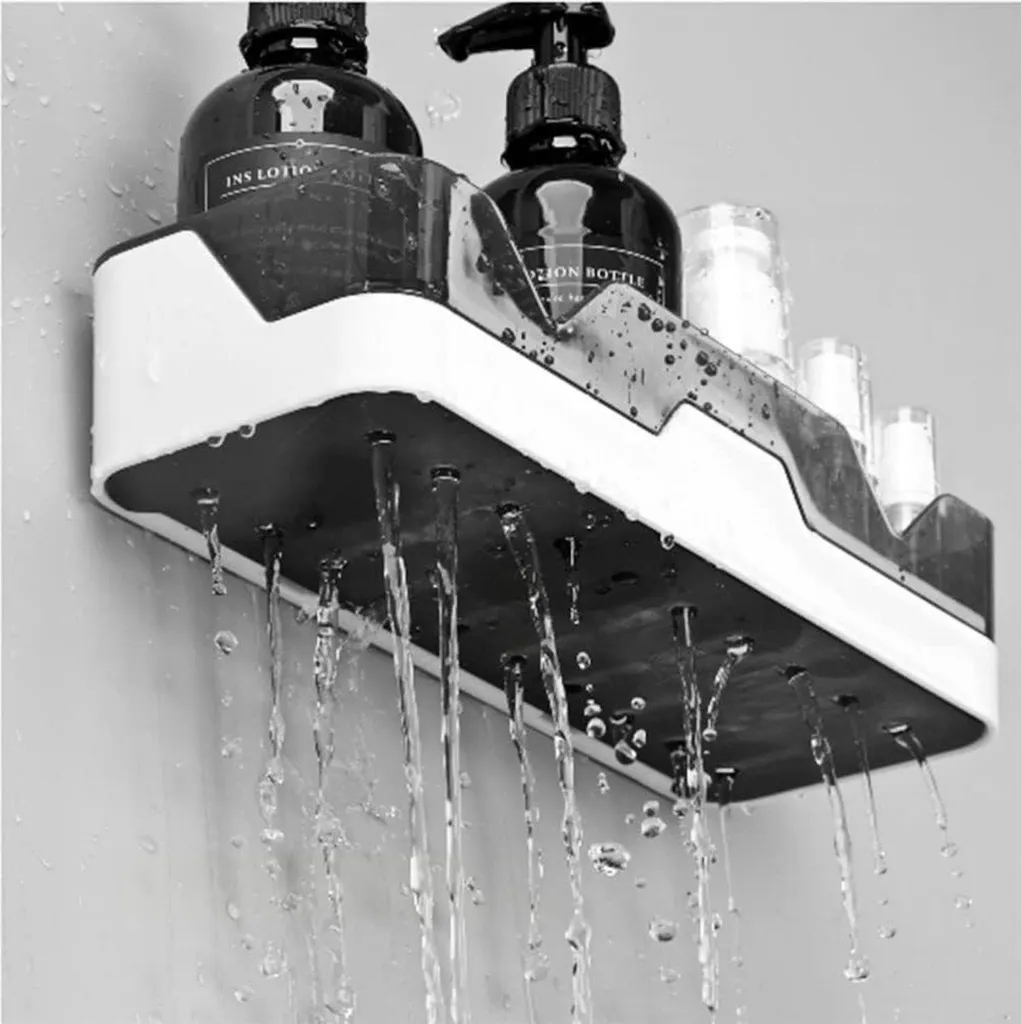Serviteur de Douche Mural à Coller Set de 2 Tablettes de Rangement Gris - 3
