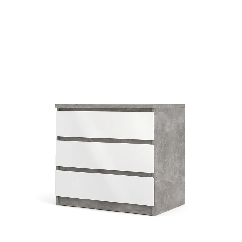 Commode basse Nada 3 tiroirs effet béton et blanc brillant pour salon - 4