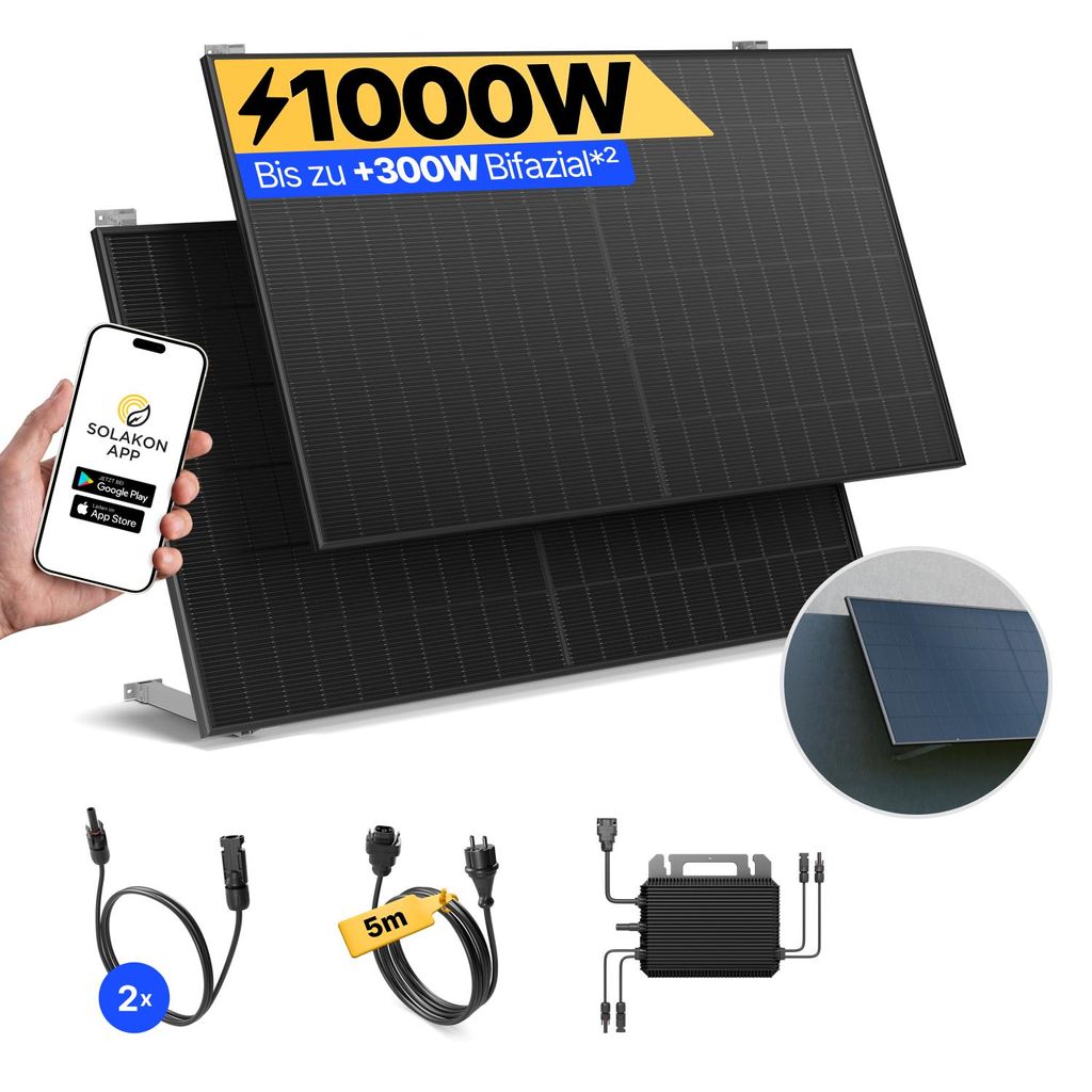 Balkonkraftwerk 1000W Solaranlage mit Wand/Gartenhaus Produktbild 