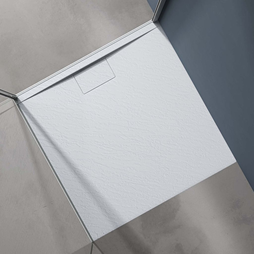 doporro Duschtasse Duschwanne 80x80x3 flach Mineralguss in Weiß DIN-Anschlüsse für bodengleiche Montage geeignet Geoma07