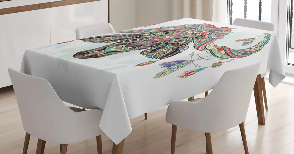 ABAKUHAUS Tovaglia con motivo bufalo, Mystic Primitive Bison Art, stampa personalizzata con colori vivaci, lavabile, resistente all'acqua, non sbiadisce, 140 x 240 cm, multicolore