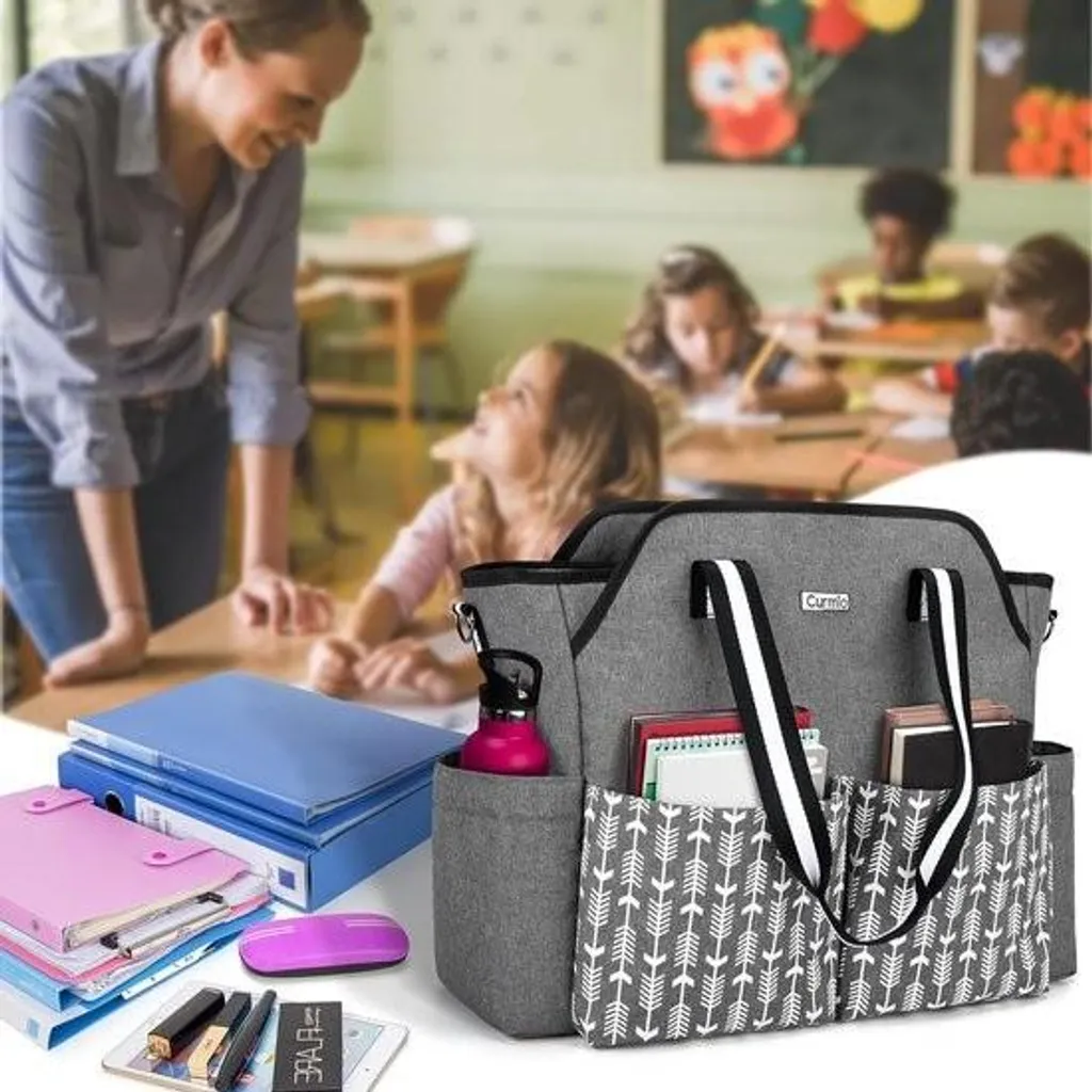 Sac pour enseignants gris avec compartiments pour ordinateur et classeurs - 4
