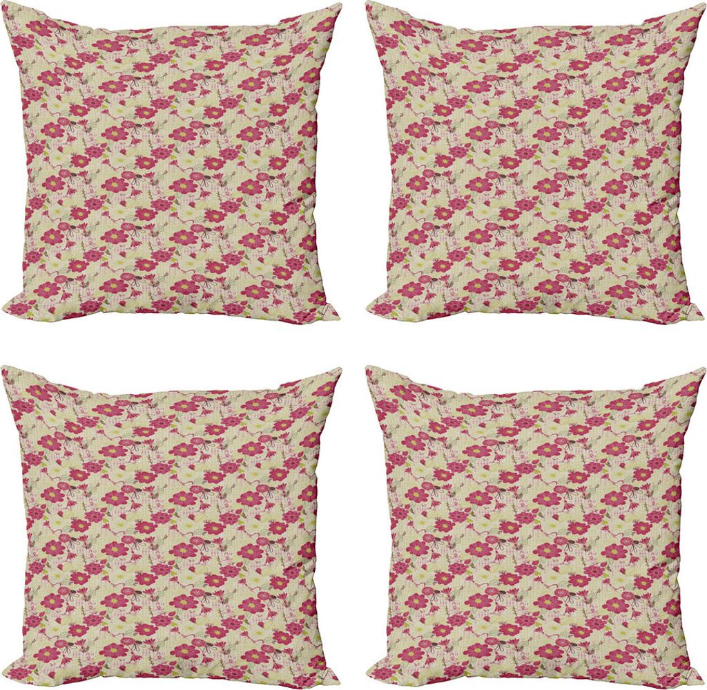 ABAKUHAUS Blätter Kissenbezug Set (4 Stück), Feminine Floral Pinky Garten, Moderner Doppelseitiger Digitaldruck, 50 cm x 50 cm, Mehrfarbig