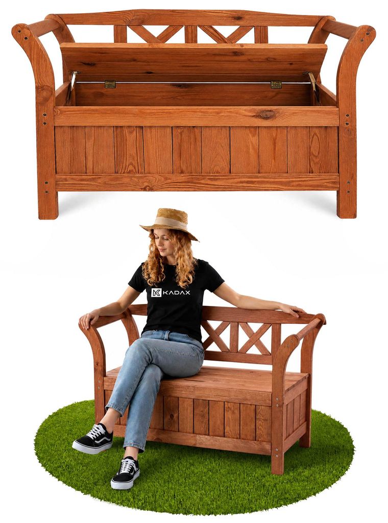 KADAX parkbank van hout met rugleuning, 119 cm, geschikt Productafbeelding 
