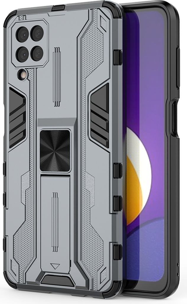 Galaxy M12 Hülle, Dual Layer PC TPU Bumper Stoßfest Ständer Schutzhülle für Samsung Galaxy M12 Grau