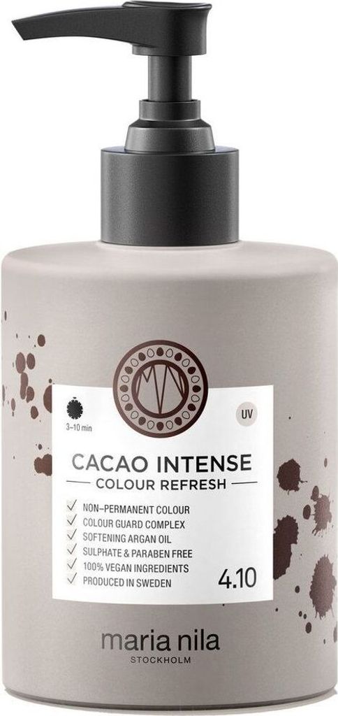 A bottle of Maria Nila Cacao Intense Colour Refresh hair mask.