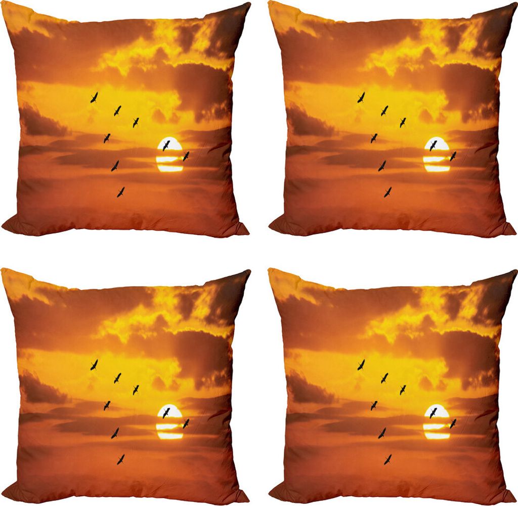 ABAKUHAUS Vögel Kissenbezug Set (4 Stück), Vogel-Fliegen am Sonnenuntergang, Moderner Doppelseitiger Digitaldruck, 50 cm x 50 cm, Orange