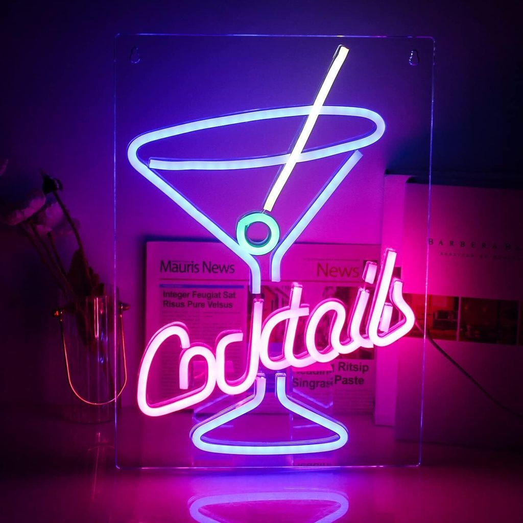 Cocktails Neon Schild Led Schrift Bar Schild Cocktail Weinglas Zeichen Led Schild Licht Bar Neon Sign Für Home Bar Club Party Küche Hotel Deko