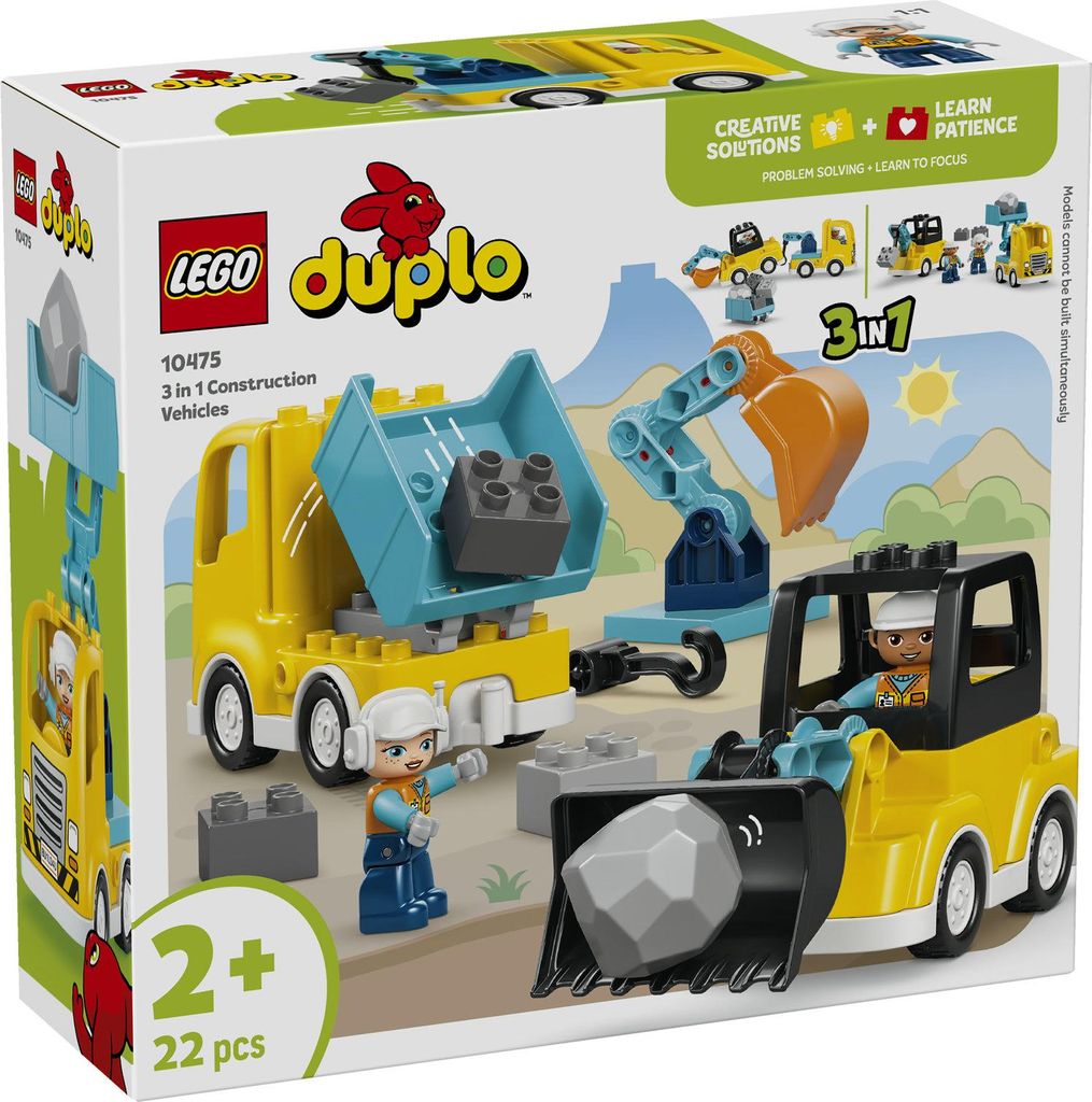 LEGO DUPLO 3-in-1 Bouwvoertuigen - Educatief Montessori Productafbeelding 
