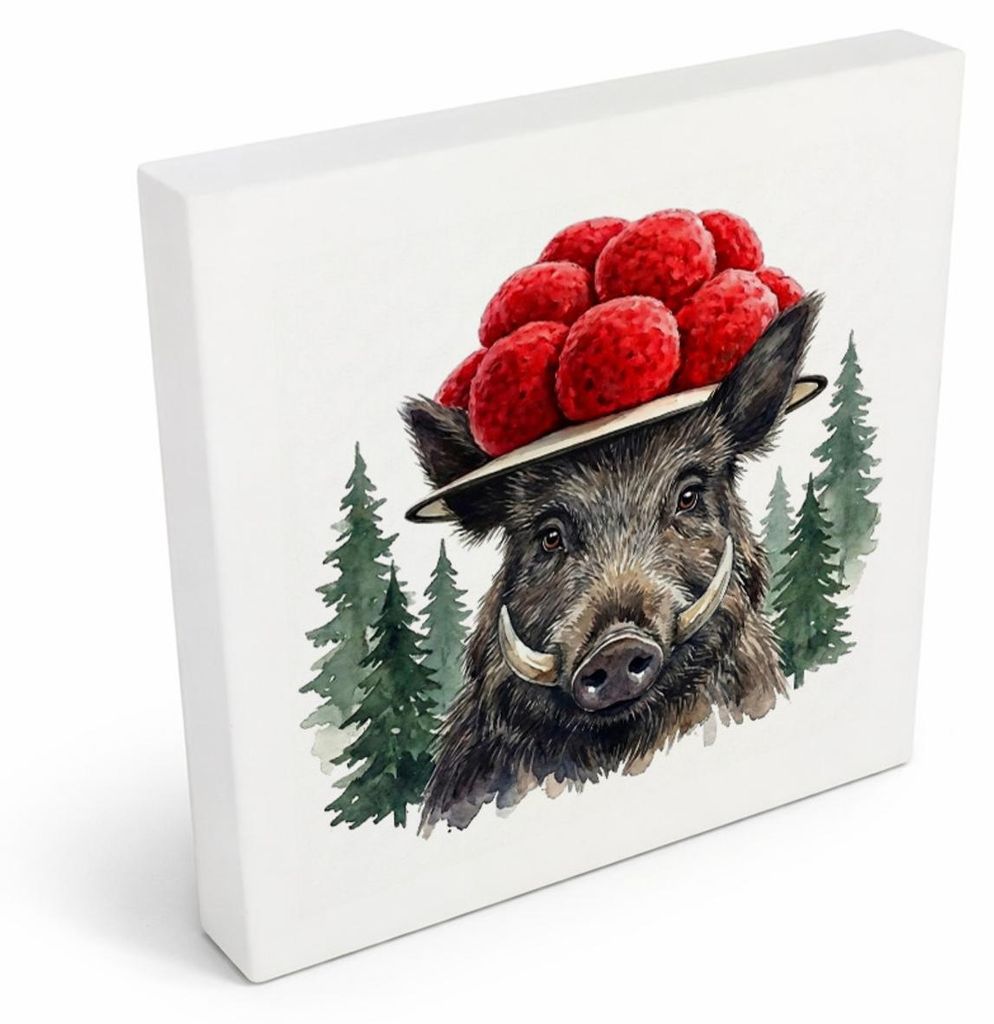 Schwarzwald Bollenhut - Wald Tier Wildschwein Holzbild in 10x10 cm zum Stellen