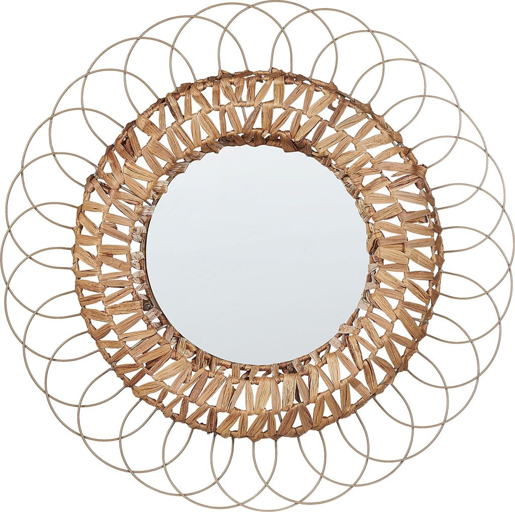 BELIANI Wandspiegel Natürlich Beige ø 67 cm Rund Modernes Design Boho-Stil Hängender Spiegel für Schlafzimmer Wohnzimmer Flur