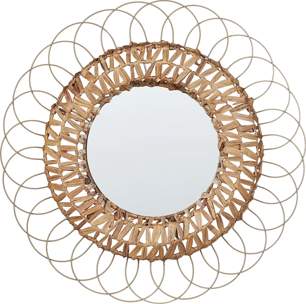 Miroir mural pour salon et entrée en jacinthe d'eau Ø 67 cm beige