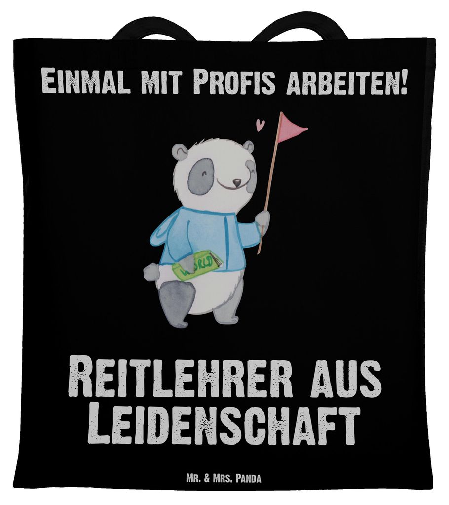 Mr. & Mrs. Panda Einkaufstüte Reitlehrer Leidenschaft - Schwarz - Geschenk, Shopping Tasche, Tote Bag, canvas, Laptoptasche, Schultasche