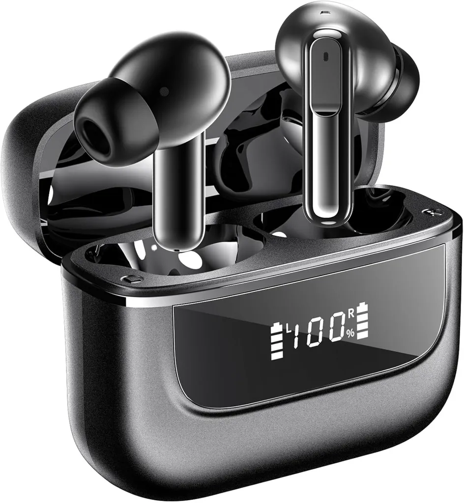 Bluetooth 5.4, cuffie intrauricolari con microfono a cancellazione del rumore 6 ENC, display digitale a LED, nuovi auricolari HIFI stereo, impermeabili, 30 ore di riproduzione, USB-C