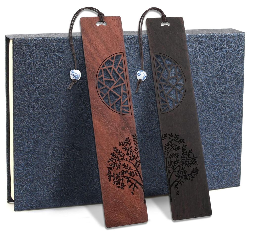 2 Stück Holz Lesezeichen für Buchliebhaber, Natürliches hohles Vintage Handgefertigtes Hölzernes Lesezeichen, Holzlesezeichen Mit Geschenkbox,G...