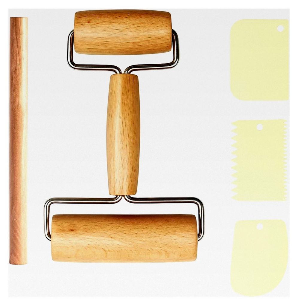 Nudelholz Set aus Holz, 5-teilig mit Teigrollen und Schabern, klein, geeignet für Pizza, Teigroller Zubehör für Fondant, Kekse und Knödel