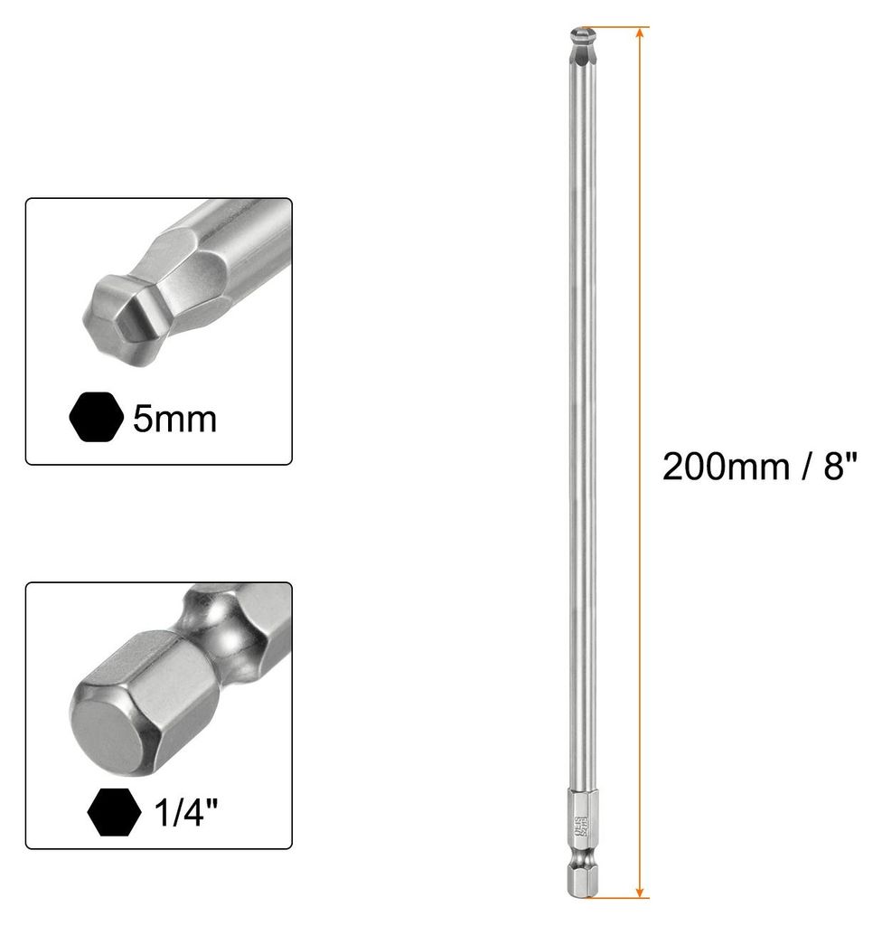 Kugelkopf Innensechskant Schraubendreher 5mm(H5.0) Sechskantschaft Ball End Hex 200mm (8") Lange Magnetischen 1/4" S2 Legierter Stahl Schraubendreh...