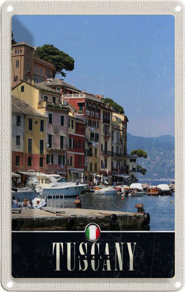vianmo Blechschild 18x12 cm Toskana Italien Gebäude Meer Bildmotiv Reisemotiv Abenteuer Reisen