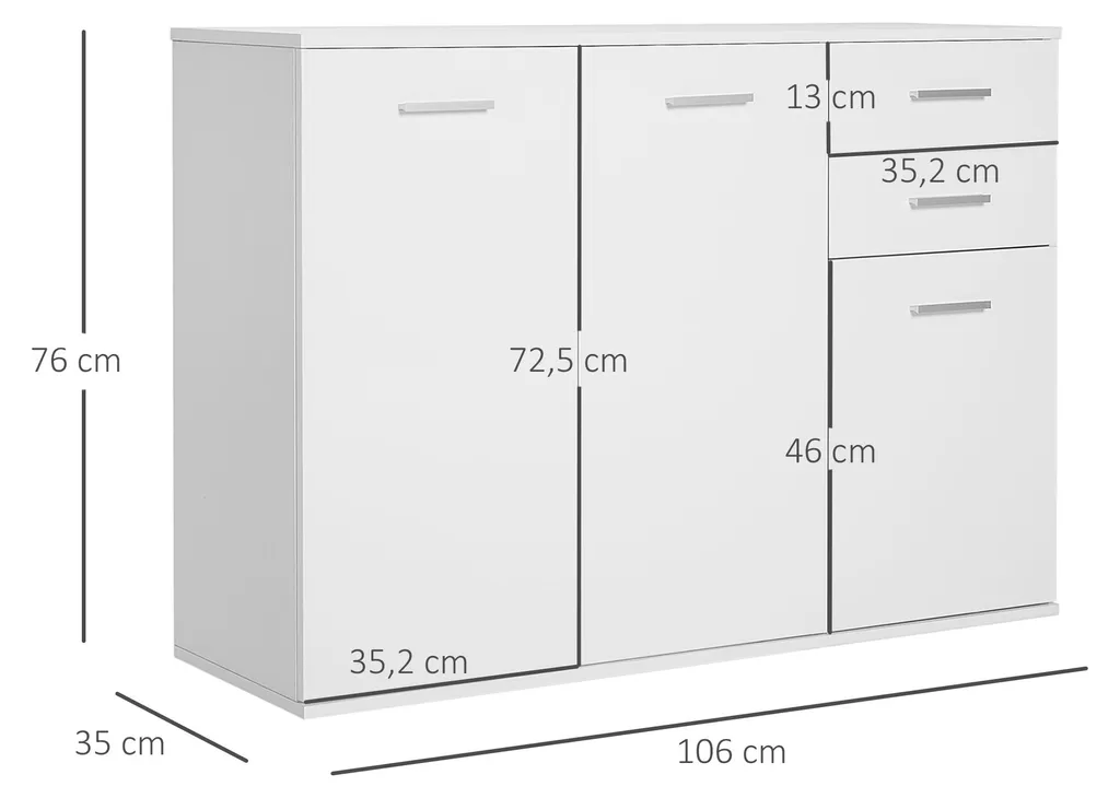 Buffet blanc design scandinave 2 tiroirs étagère réglable placards