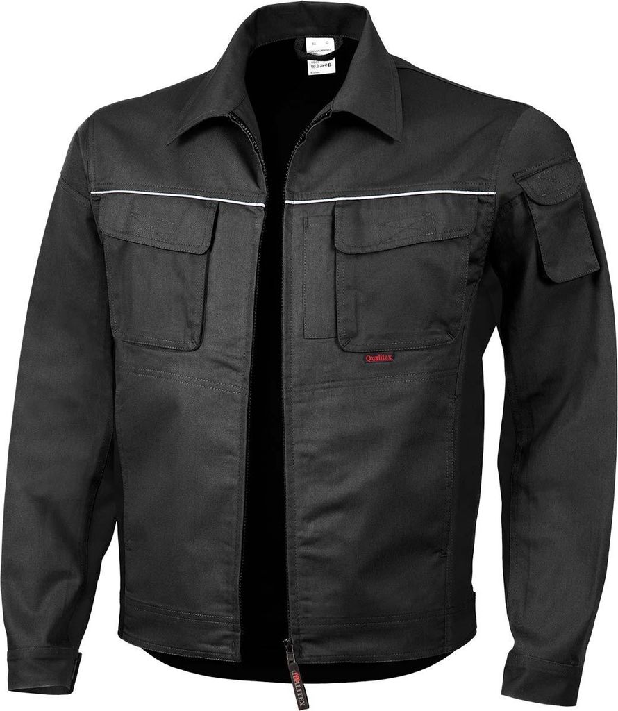 Qualitex Arbeitsjacke - strapazierfähige PROfessionals Arbeitsjacke - faserverstätkt MG 245 g - in Farbe: schwarz - Herren: XL - Damen: 50