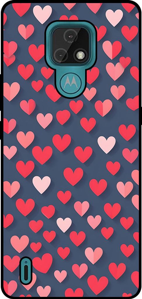 Smartphonica Telefon Fall passt Motorola Moto E7 mit rosa und roten Herzen drucken - TPU Backcover Fall mit rosa und roten Herzen Design