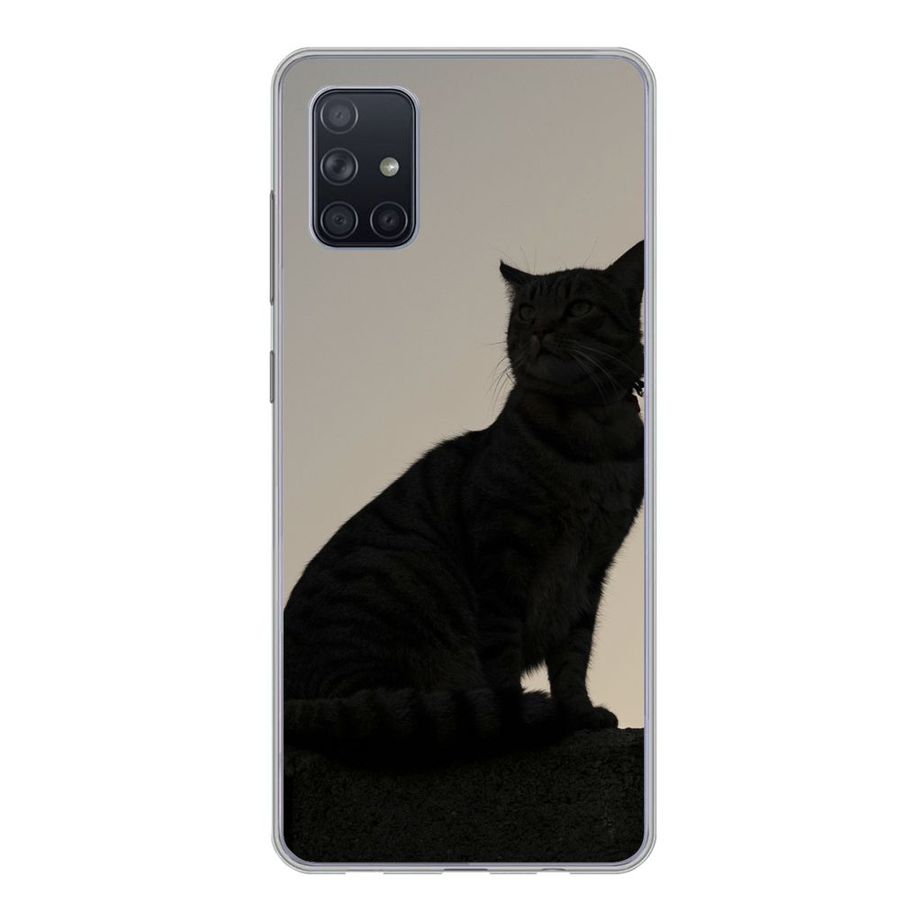 MuchoWow Handyhülle Schutzhülle Hülle für Samsung Galaxy A71 Katze - Dunkelheit - Zaun Silikon Softcase Handy Hülle - Kartenbesitzer
