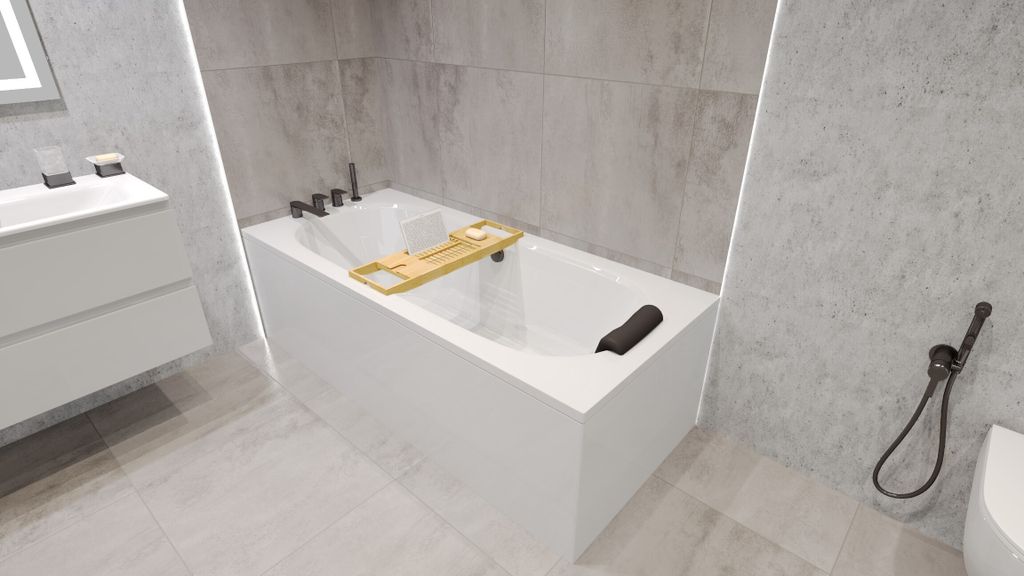 BADLAND Eckbadewanne Rechteck Badewanne VITAE 160x75 mit Ablaufgarnitur und Füßen + Kopfstütze KODI | BADLAND VITAE