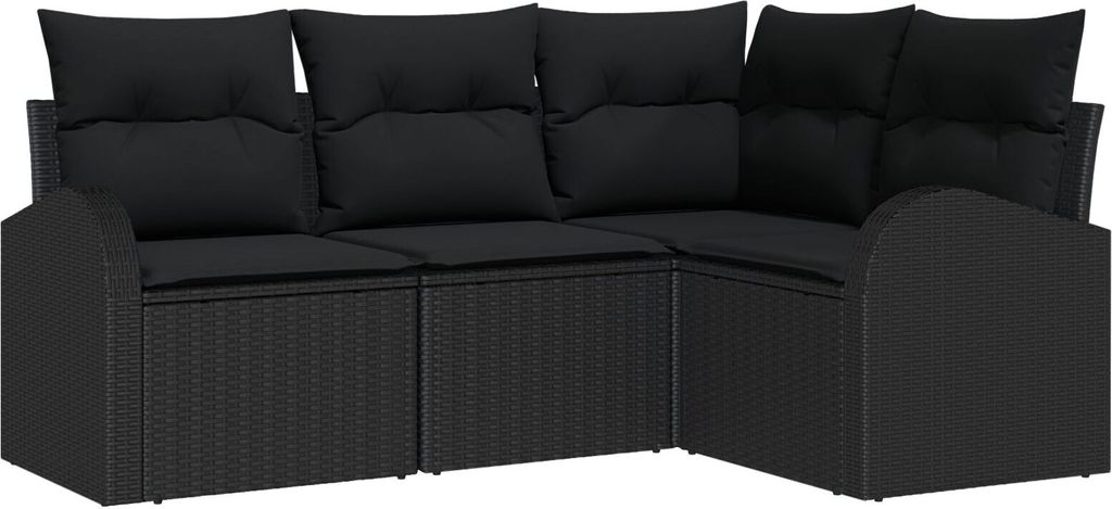 Möbel 4-teiliges Garten Sofa Set mit Kissen Schwarz Poly Rattan, 2-Sitzer Garten Sofa mit Stauraum & Kissen Schwarz Poly Rattan - Gartensofas 3354692