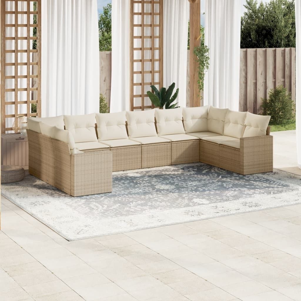 Maison Exclusive - 10-tlg. Garten-Sofagarnitur mit Kissen Beige Poly Rattan