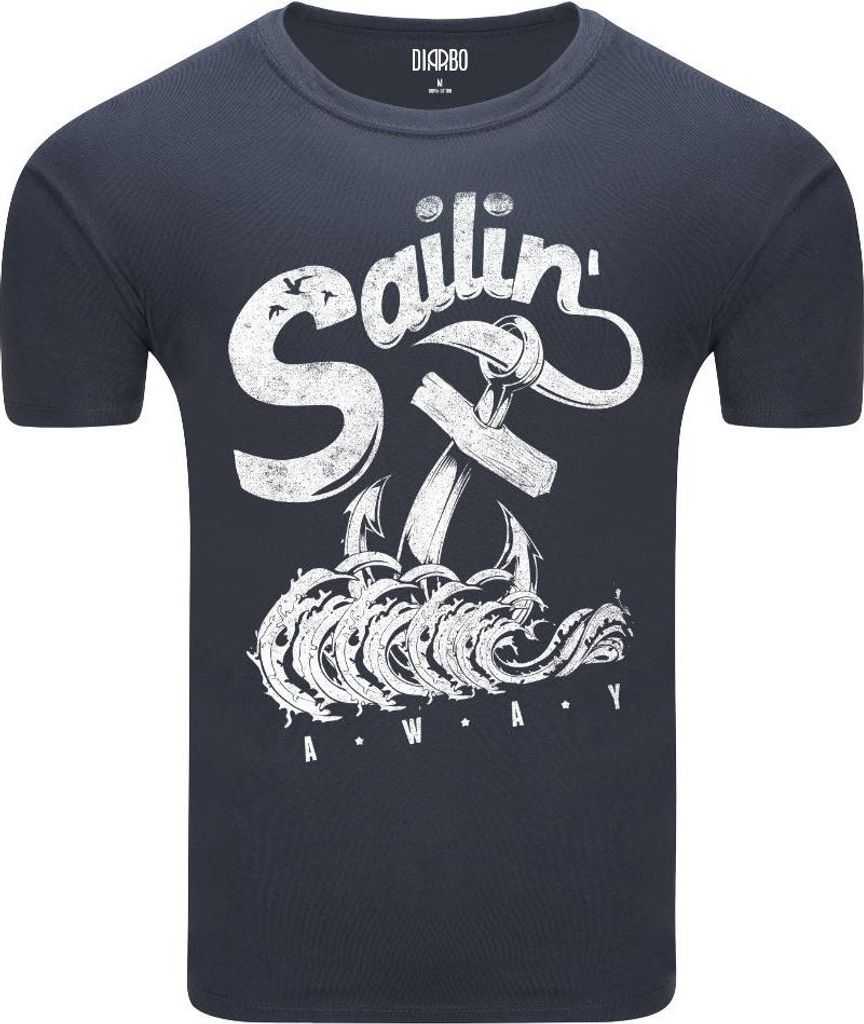 Diarbo Herren T-Shirt mit Meeresdruck Wegsegeln Dunkelgrau Gr.L