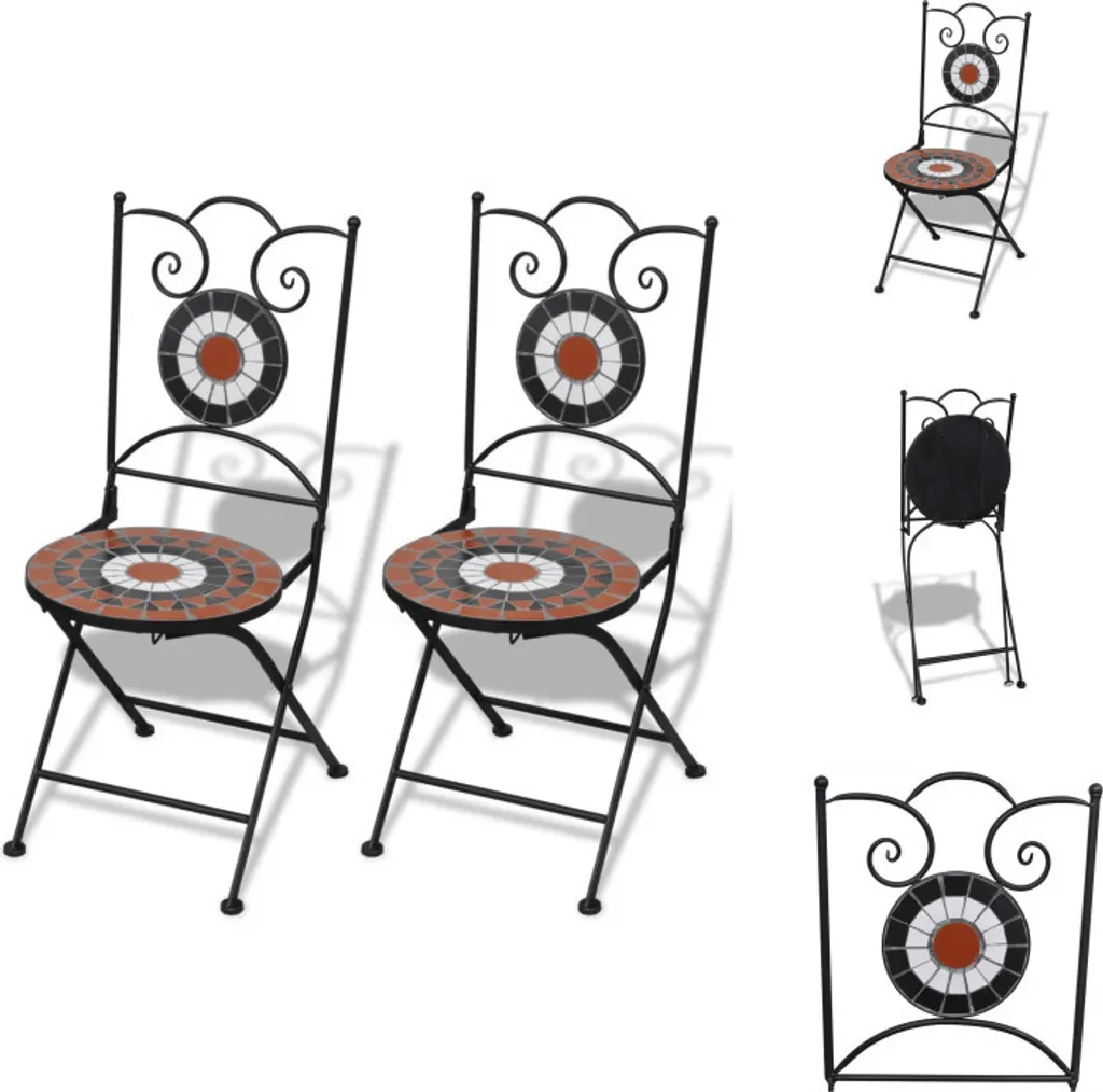 Chaises de jardin pliantes en mosaïque de céramique terracotta - Lot de 2