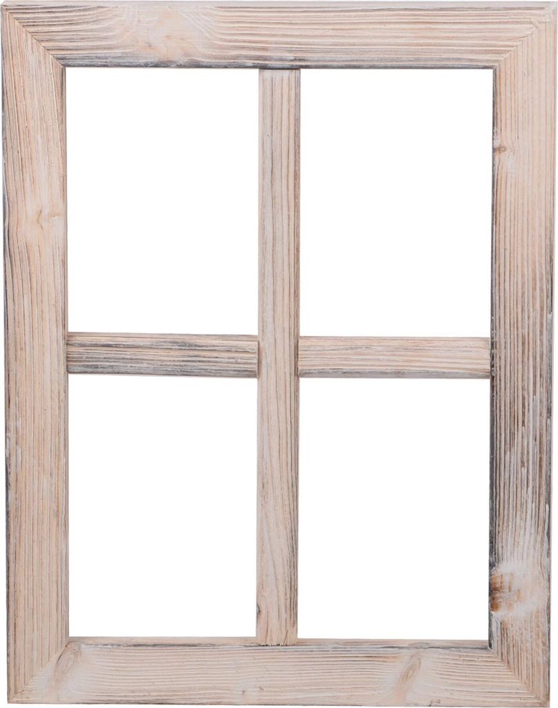 UNUS Fenster Holz Fensterrahmen Vintage Holzfenster weiß Wanddeko 35x27x1,5cm