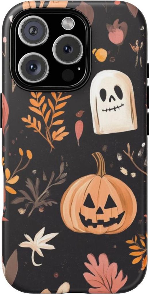 Herbstliches Halloween-Muster mit Kürbissen und Geistern – Hülle Kompatibel mit iPhone 16 Pro