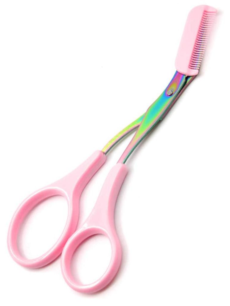 Augenbrauentrimmer-Schere aus Edelstahl mit Kamm, Haarstyling-Formungsrasierer, Wimpern-Haarclips, Haarentferner, Make-up-Werkzeuge (rosa)