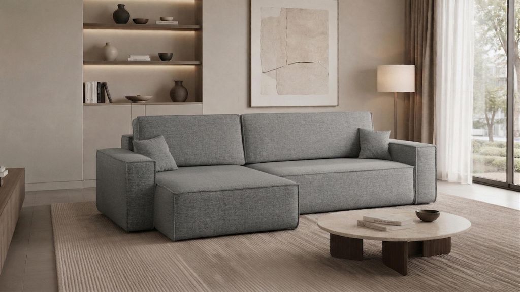 Kaiser Möbel Ecksofa mit schlaffunktion und bettkasten, Eckcouch Best XL stoff Verita Stahl Links