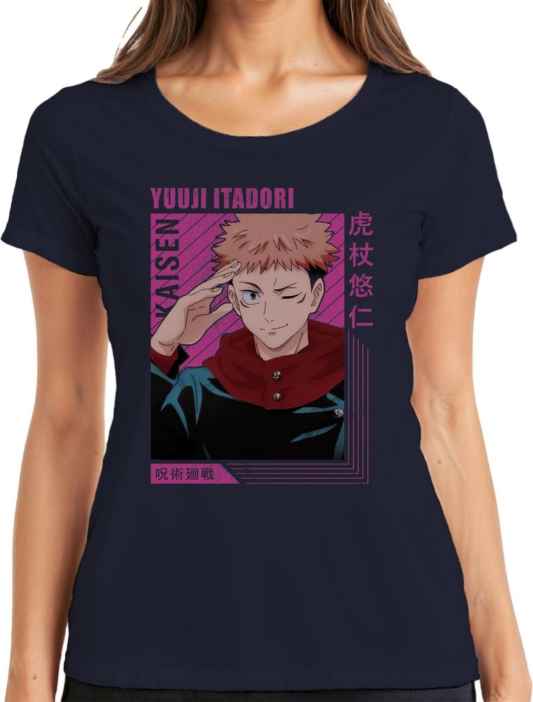 Jujutsu Kaisen Yuji Itadori Anime Manga Geschenk Fan Retro Damen T-Shirt, Navy, M