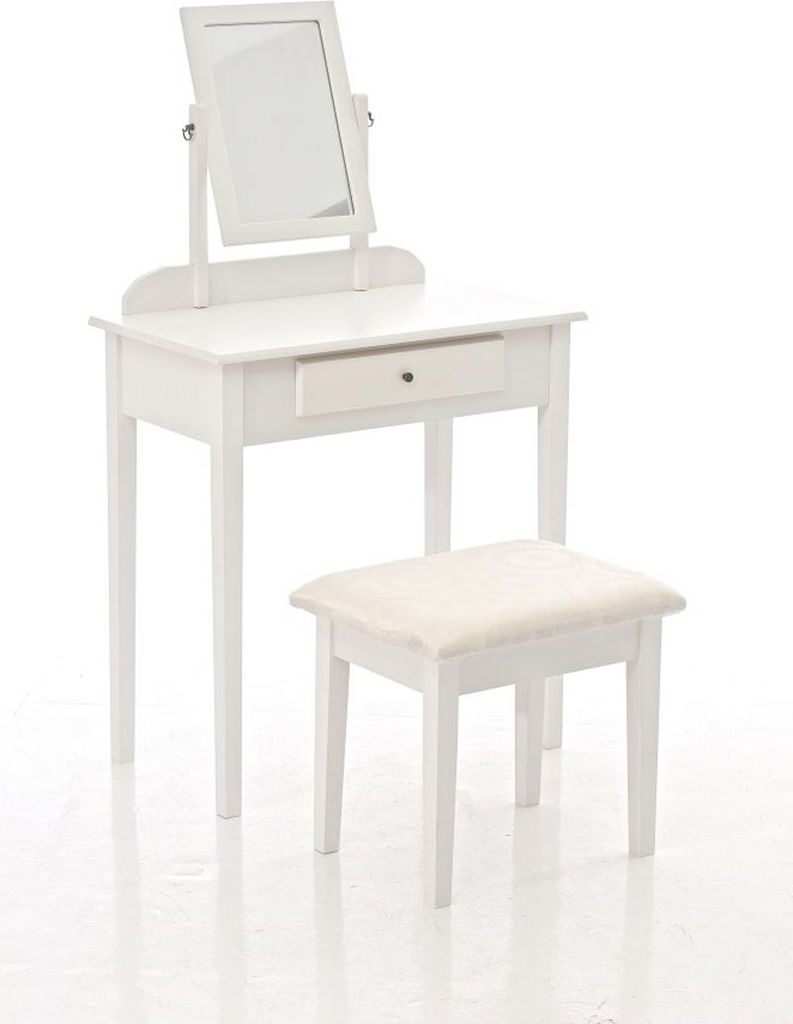 Schminktisch TOULON - Holz Weiß 72x41x76 cm | Schminktisch Spiegel Hocker Kosmetiktisch Frisiertisch Stauraum