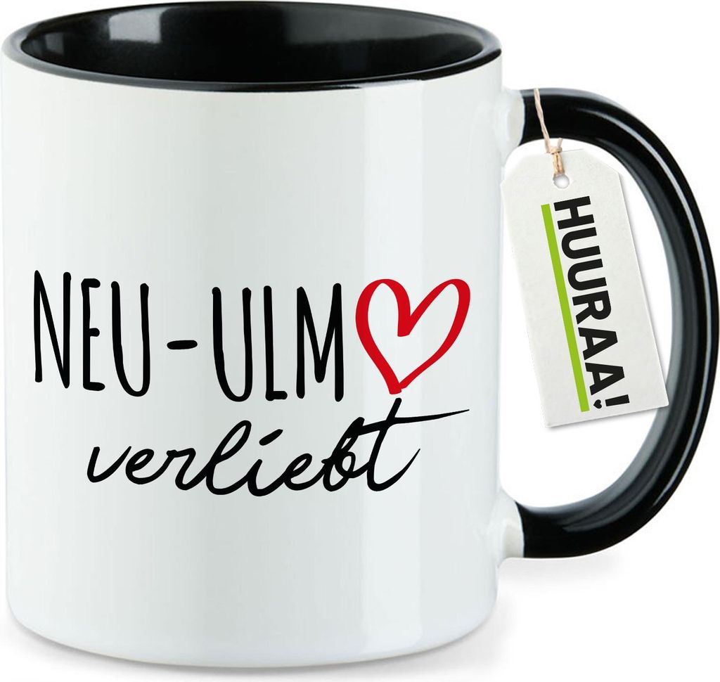 Huuraa Kaffeetasse Neu-Ulm verliebt 330ml Schwarz Keramik Kaffeebecher Geschenkidee