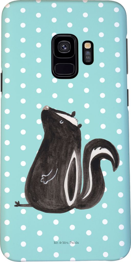 Mr. & Mrs. Panda Samsung Galaxy S9 Handyhülle Stinktier Sitzen - Türkis Pastell - Geschenk, Handy Schutzhülle, Büro, Skunk, Recht, Hülle, Spru...