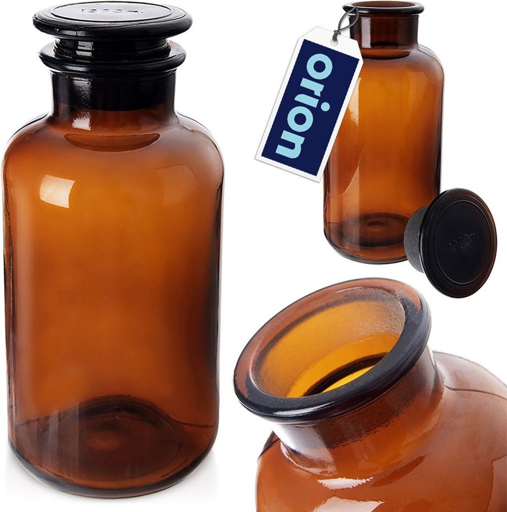 Orion Glasflasche Flasche Retro-Flasche aus braunem Glas mit Korken und breitem Flaschenhals 1 L